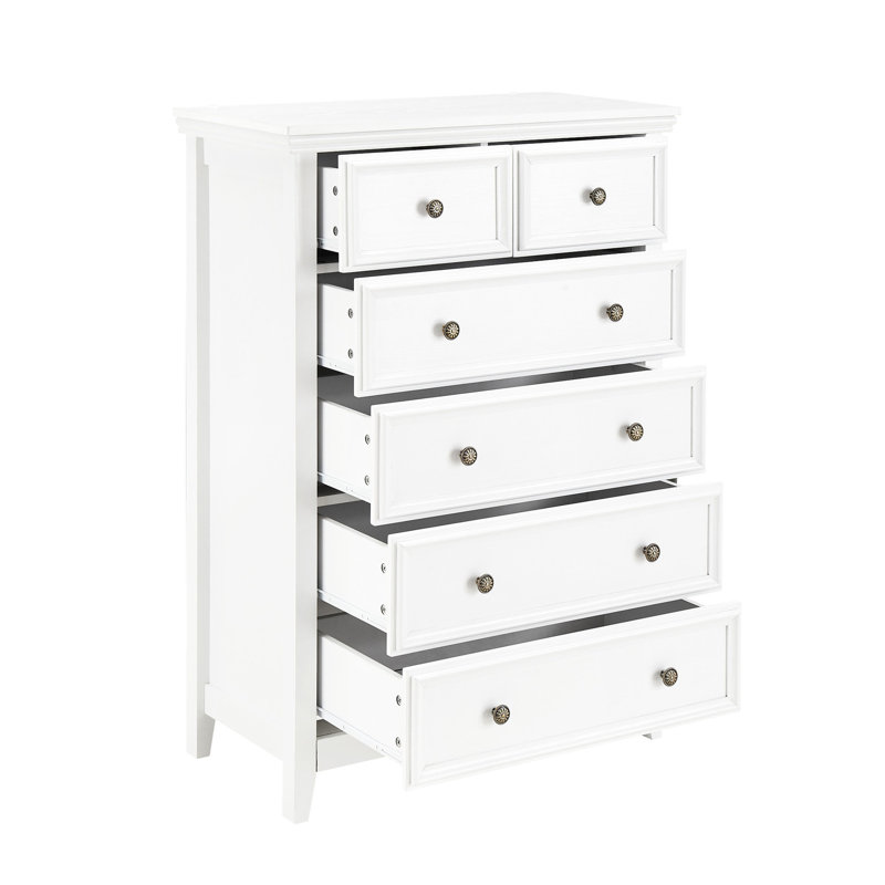 Commode 6 tiroirs blanche - Armoire de rangement blanche et spacieuse pour le salon, mécanisme de basculement