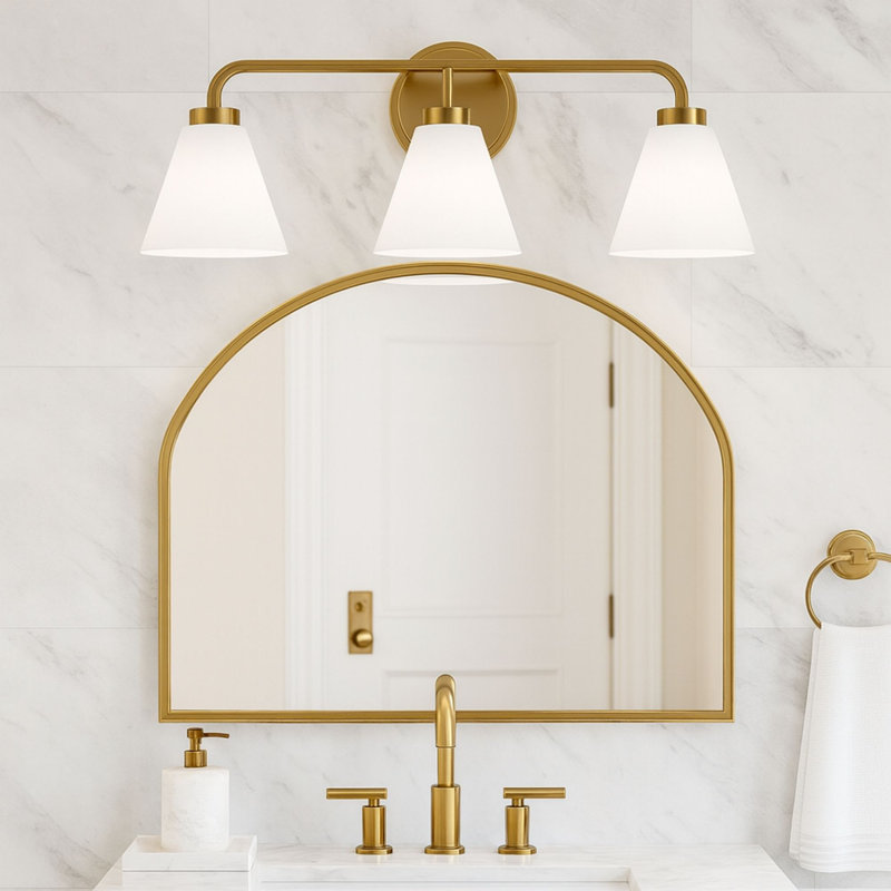 Wynridge Plug & Play 3-Light Vanity Light in Transitional and Modern Style-9.18 Inches Tall and 24 Inches Wide, Satin Brass