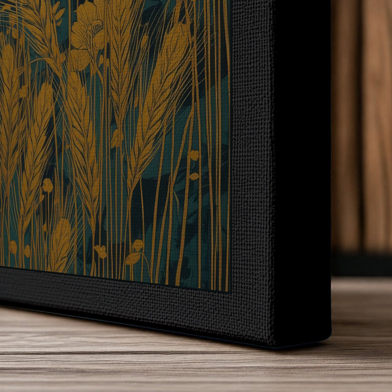 Golden Wildflowers Botanical - Wrapped Canvas, 36x24 - 91.4 x 61.0 cm, Black Border