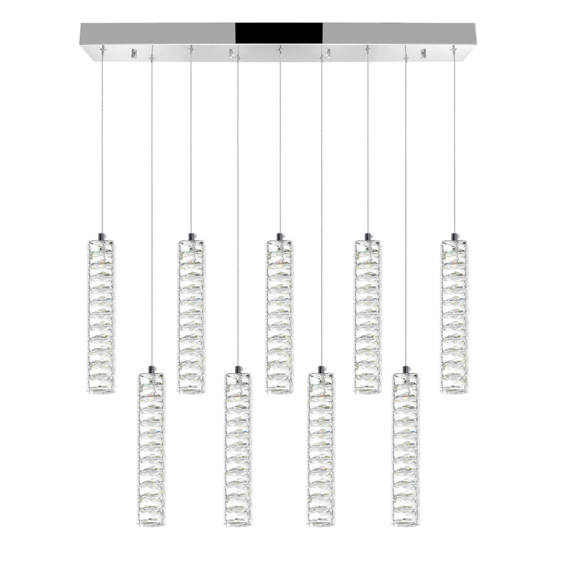 Lustre moderne de 31 po à DEL avec finition chromée pour salle à manger, salon et îlot de cuisine - DEL intégrée - hauteur réglable