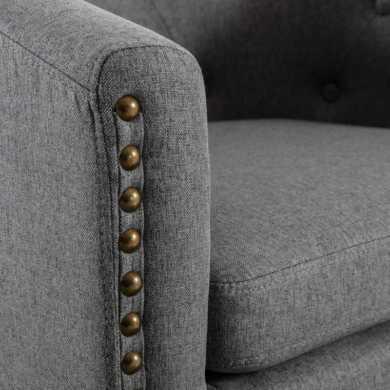 Fauteuil demi-tonneau large capitonné 28,3 po Francesca, 100 % lin gris