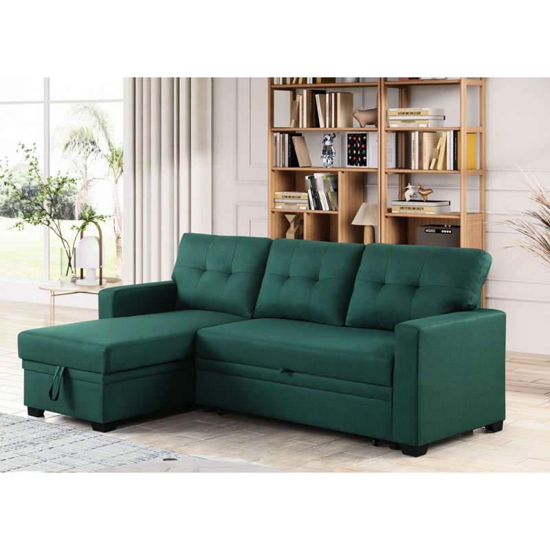 3 - Seat Convertible Linen With Pull Out Chaise And Storage, Twin Size Sleeper, Removable Back Cushions, Foam Filler, 82 In Width, 53 Depth, 34.5 Height, 151 Lb Storage Sectional, Wide, Deep, High,