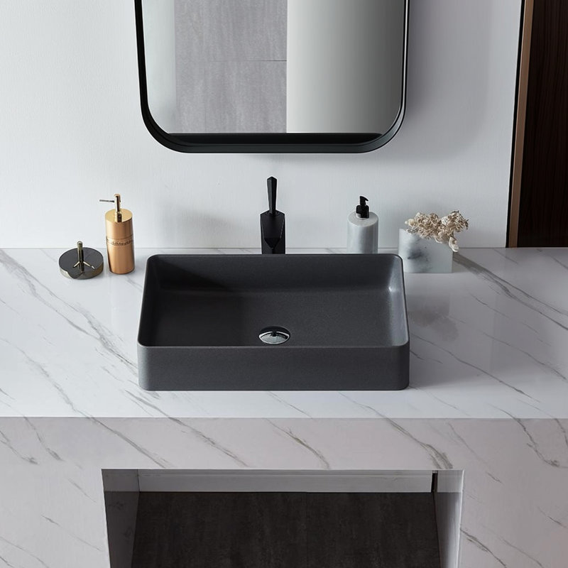 Lavabo pour salle de bain Minimalist Quartz Stone - Matte, 20,1 po x 14,4 po x 4,8 po