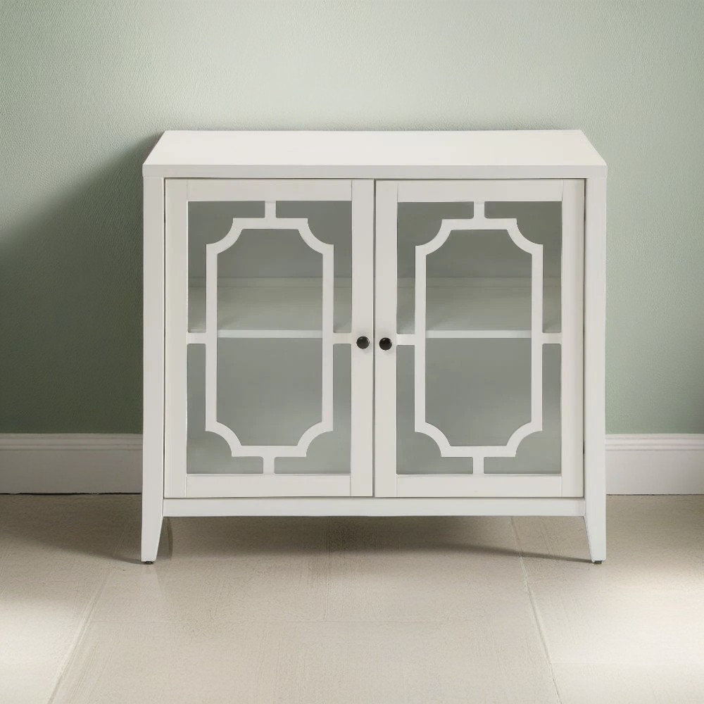 Lark Manor White Wooden Console Cabinet with Double Glass Doors ...