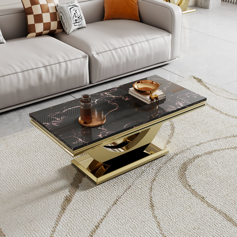 Dijoun Marble Top Single Coffee Table, Gold, Black