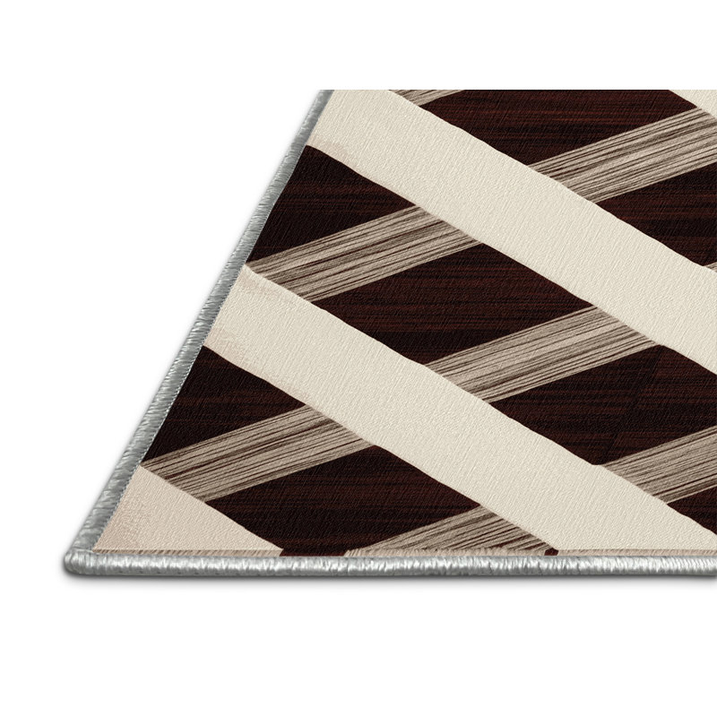 Tapis beige à carreaux lavable à la machine, Rond 6 pi