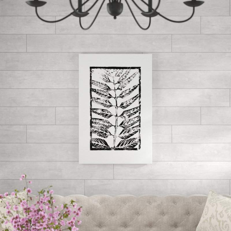 Linocut Leaf Stem - impression sur toile, H 36 po x l 24 po