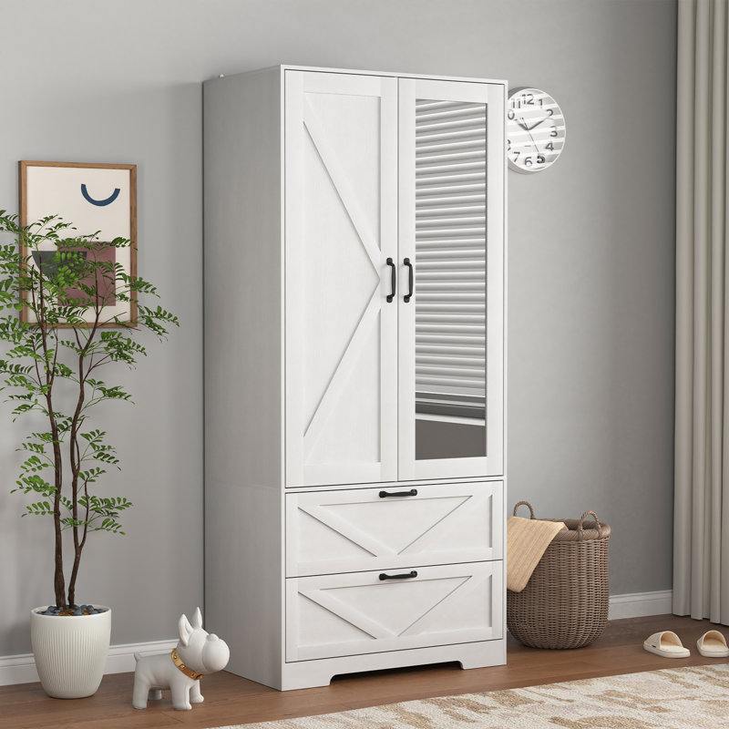 Armoire penderie 72 "avec miroir et tiroirs, 31.5*19.7*71.7, White