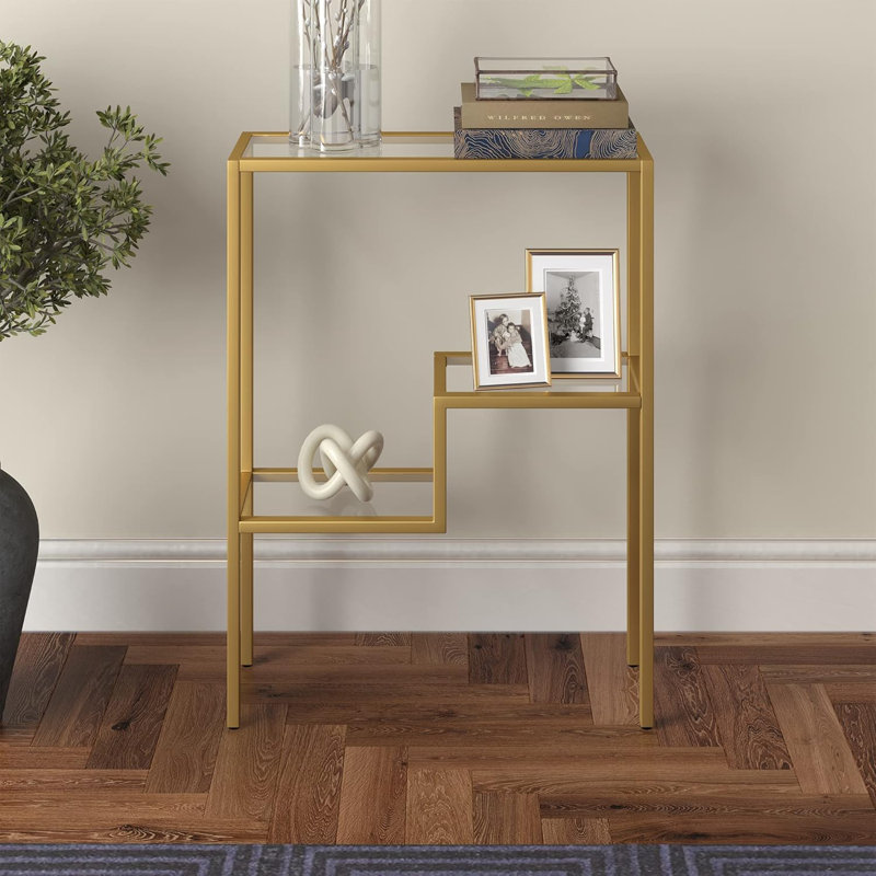 Modern Brass Rectangular Console Table For Entryway, Living Room, Or Hallway Accent