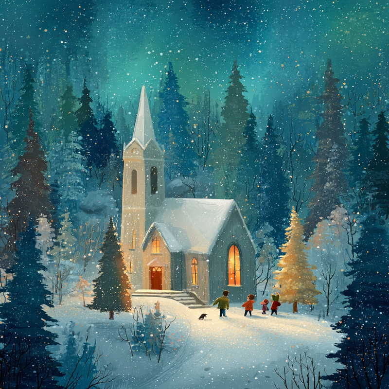 Art mural sur toile chapelle dans la neige, H 20 po x l 20 po