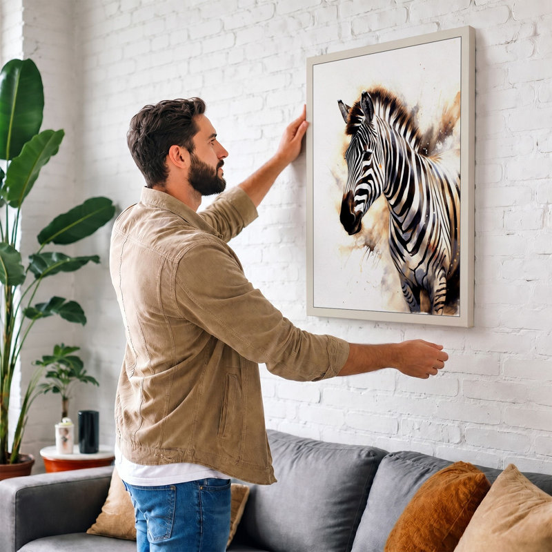 Young Zebra In Profile Boho - Print, 30x20 - 76.2 x 50.8 cm, Sage Border