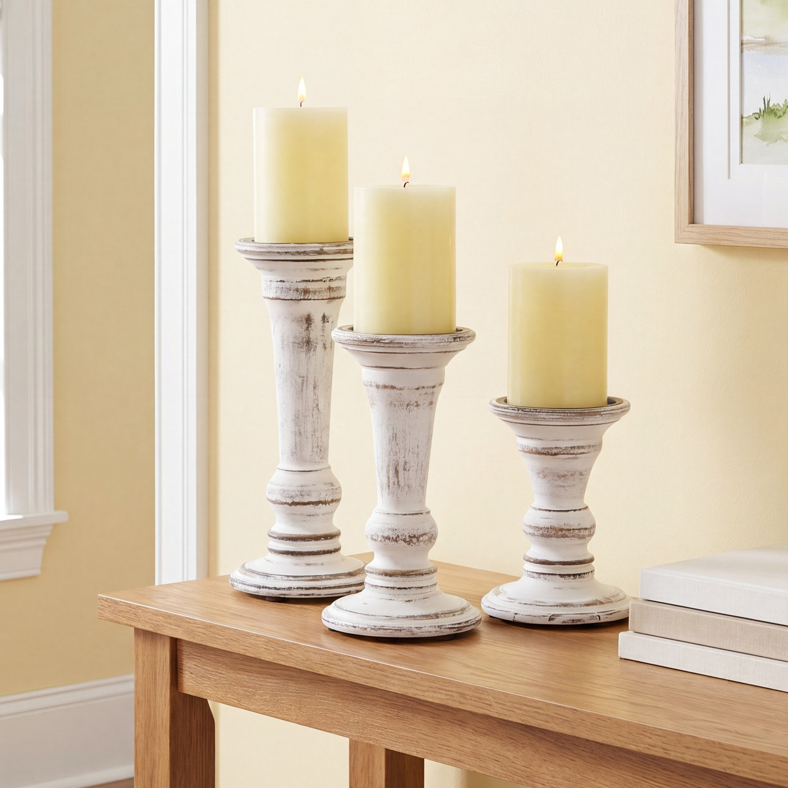Wood Candlestick Holder Set