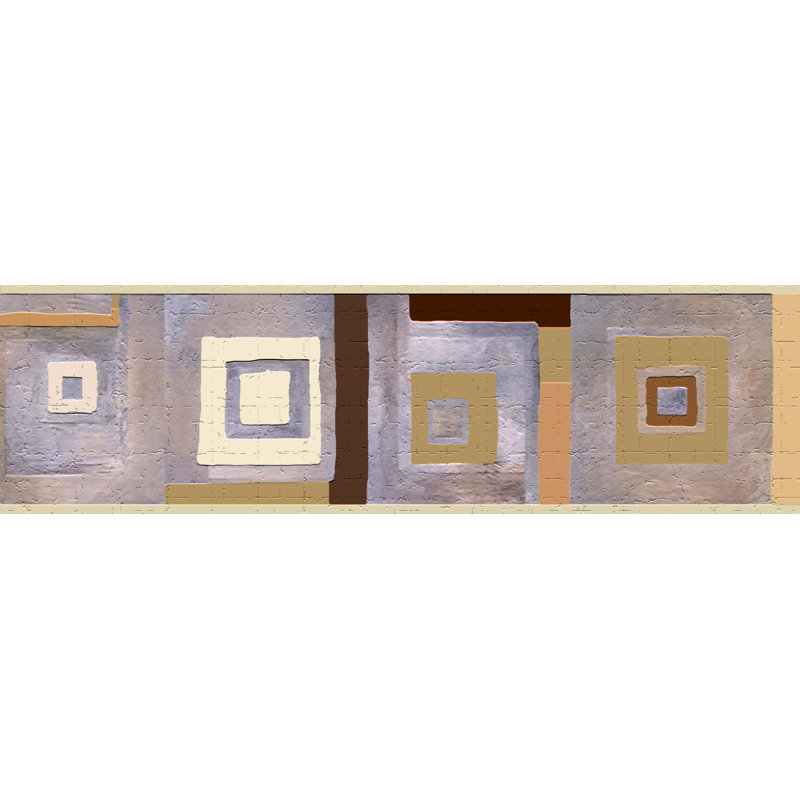 Bordure de papier peint à peler et coller - motif géométrique beige, mauve et carré, bordure rétro, 15 pi X 7 po, auto-adhésif