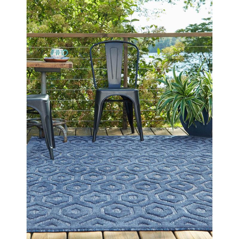 Tapis intérieur / extérieur bleu marine Heckstall, Rectangle 2 pi x 3 pi