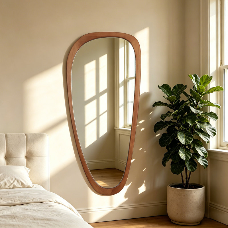 Cotesfield Solid Wood Asymmetrical Accent Mirror, 48" x 22", Walnut