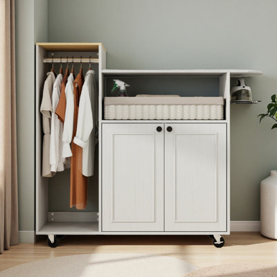 Ironing Cart With Rolling Ironing Board, Multipurpose Ironing Cabinet With Wheels And A Adjustable Shelf, Compact Ironing Solution For Laundry Room, Bedroom,Cloakroom