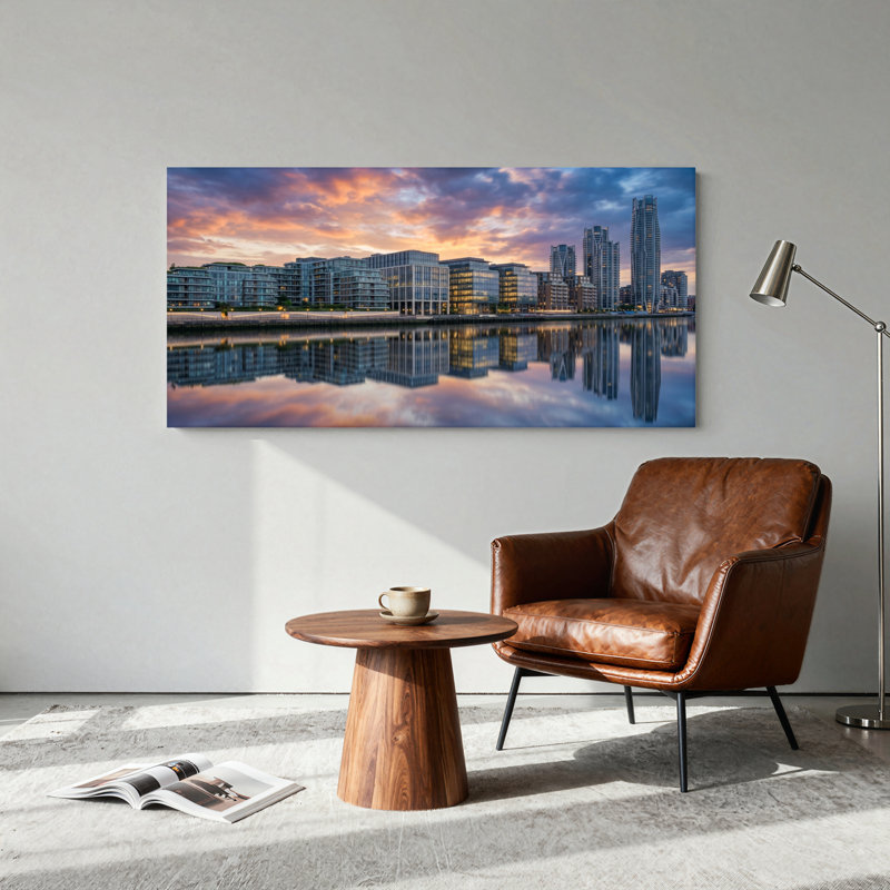 Ensemble de 1 tableau sur toile représentant la silhouette de la ville, L 40 po x H 20 po, Toile tendue