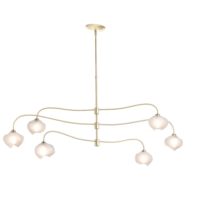 Ume 6 - Light Unique Tiered Chandelier, Long: 29.6" to 74.6", Modern Brass, Frosted Glass
