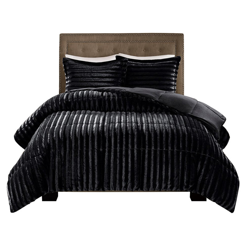 Black Faux Fur Comforter King/ King - , , Comfort And Fashion Style Soft Elegant, Black, King Comforter + 2 Standard Shams
