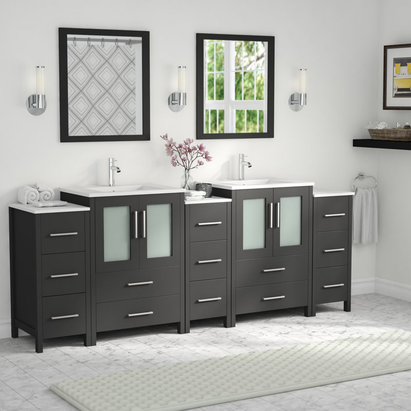  Framed 84" Double Bathroom Vanity Set, Espresso