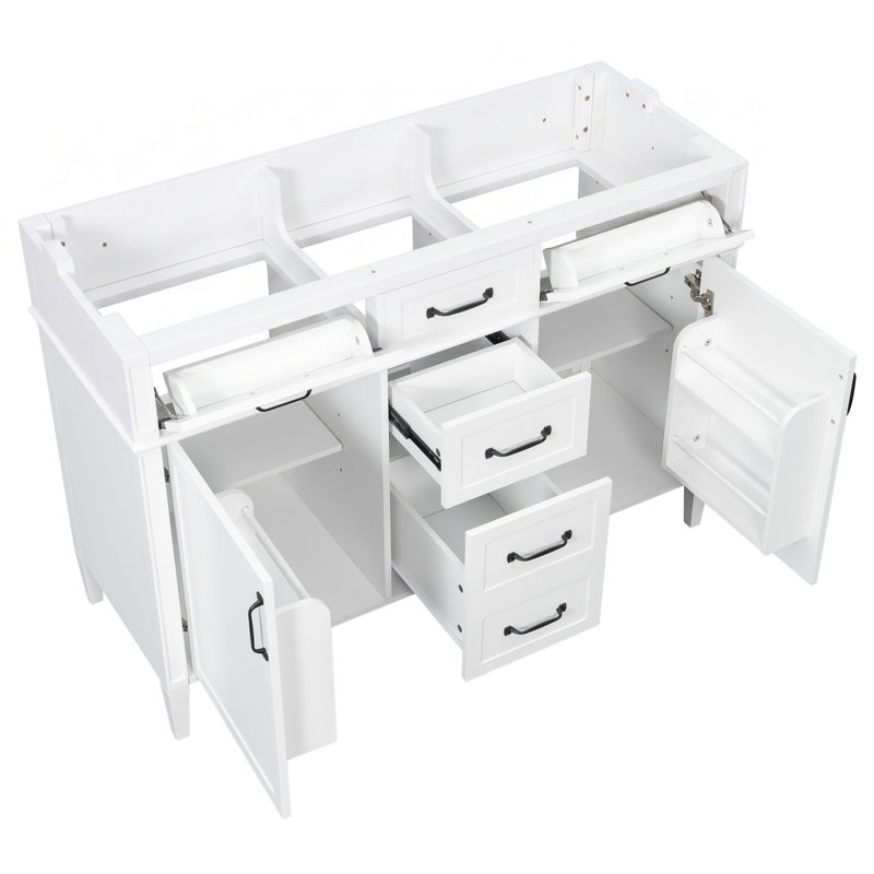 48" Freestanding Bathroom Vanity Cabinet Only, 4 Drawers & 2 Soft-Close Doors, White, White, White