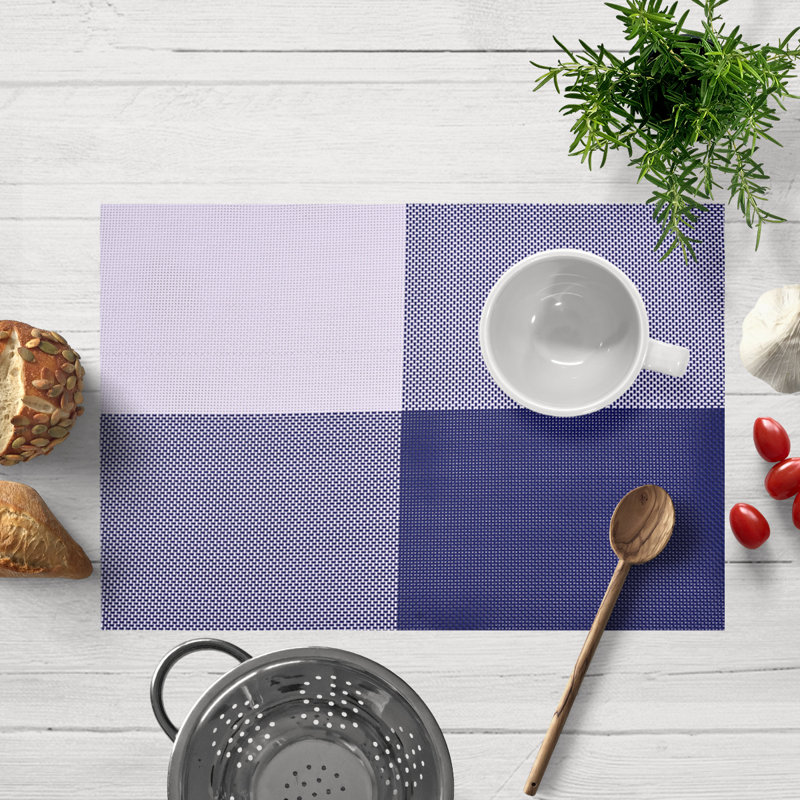 Dafayon Vinyl Rectangle Placemats Set of 6 Heat-Resistant Anti-Skid Washable Table Decor for Christmas, Blue/White