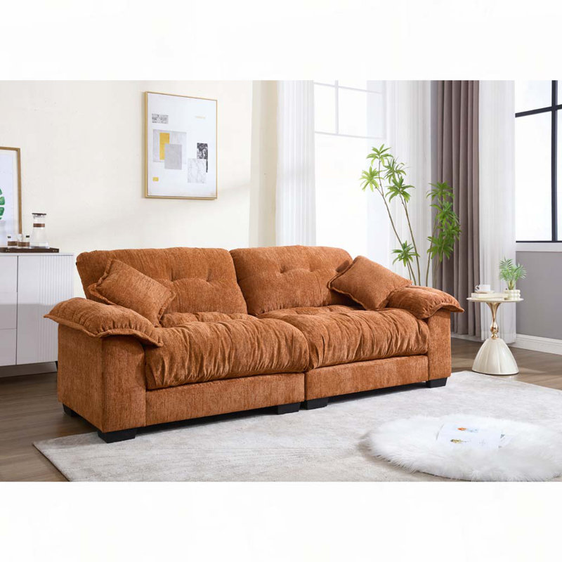 Canapé en chenille 3 places, H 35,43 po x l 90,16 po x P 37 po, Orange