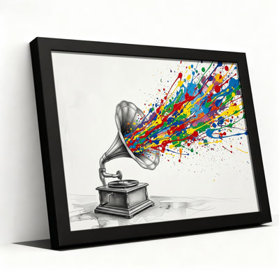 Vintage Gramophone With Colorful Paint Splatter Canvas Wall Art