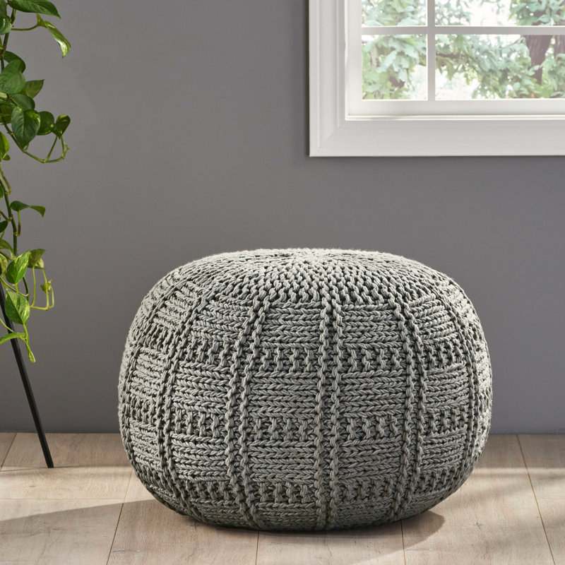 Pouf rond moderne en coton tricoté gris 20 x 20 x 14 x 20 po x 14 po Modern
