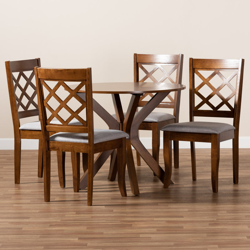 Etien 5-Pc Rubberwood Solid Wood Dining Set in Walnut Finish, 37.4'' H X 18.7'' W X 20.5'' D