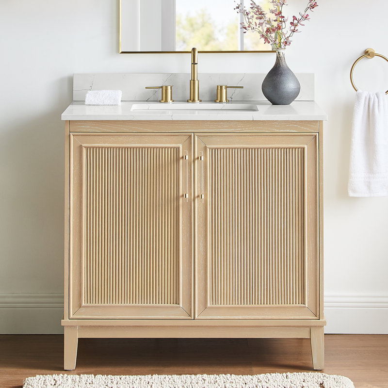 Sianni 36" Single Bathroom Vanity with Quartz Top, Washed Oak