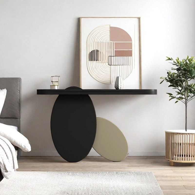 Console Modern Minimalist Art, Noir, noir, noir, noir, Noir / champagne doré, 31.5" H x 55.12" W x 15.75" D