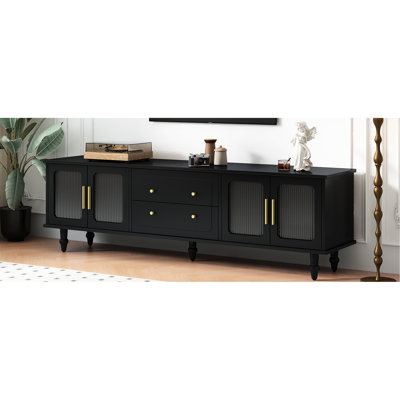 Meuble télé Sparkling pour écran de 78 po: portes cannelées, rangement spacieux, ampleur rayonnante noire