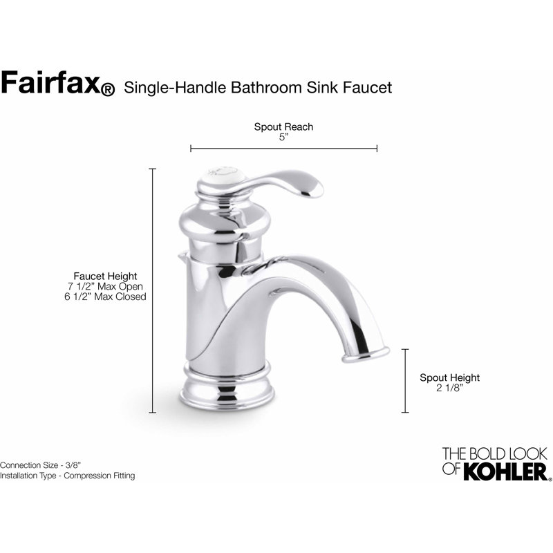 Fairfax Hole Bathroom Faucet, Polished Chrome, Deck Plate Included: No