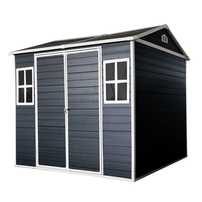 Remise de rangement extérieure en résine 8 x 6 avec plancher, fenêtres et porte verrouillable pour la cour arrière, Black