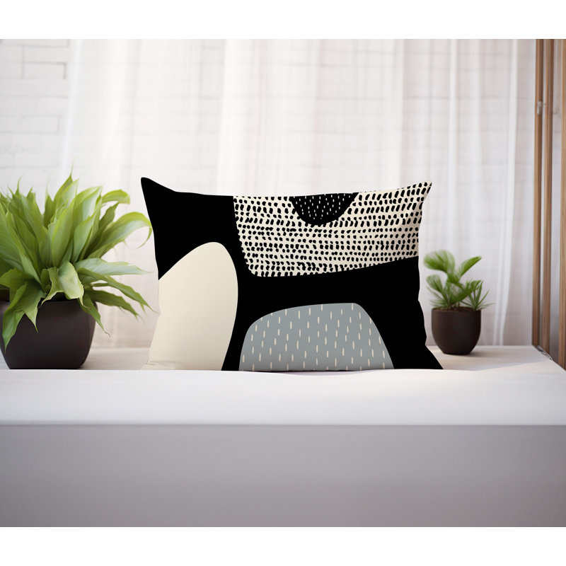 Coussin lombaire réversible intérieur / extérieur Vikka, H 18 po x l 25 po, Gris / noir / blanc cassé