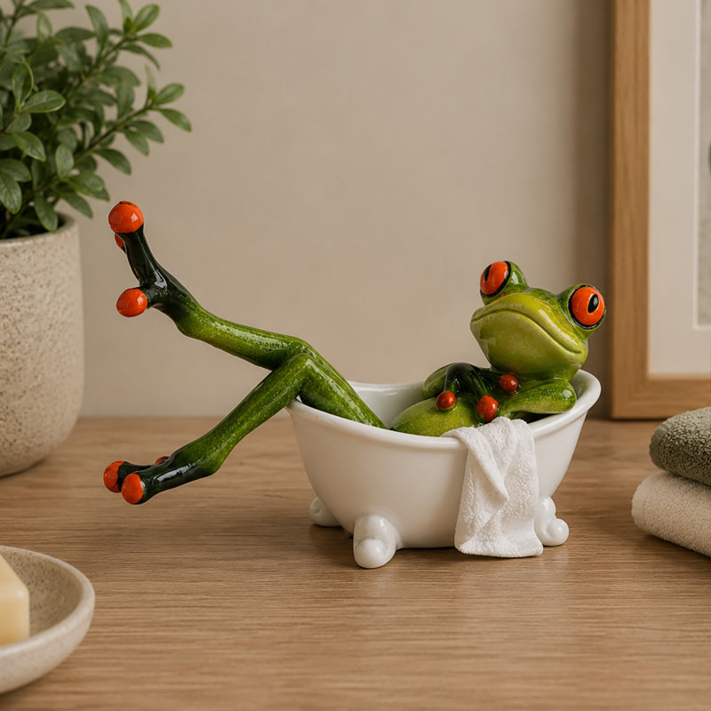 In The Bath Comical Frogs Funny Figurine