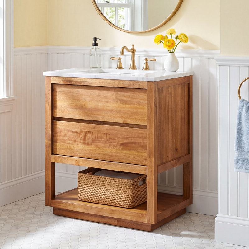 Romare Tessa 30 In. Mango Wood Carrara White Marble Countertop Bath Vanity with Chrome Faucet