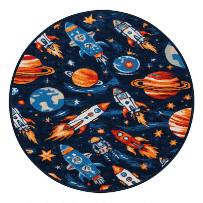Machine Washable Space Blue Area Rug