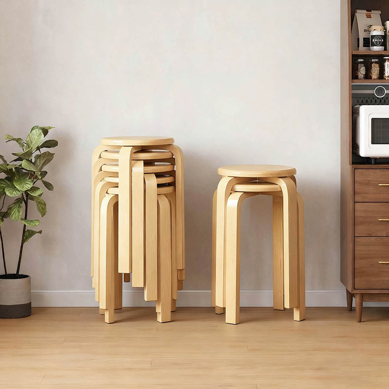 Ensemble de 4 tabourets empilables ronds empilables sans dossier, coussin en feutre antidérapant, chaises d'école, convient aux salles de classe, aux salles à manger et aux cuisines