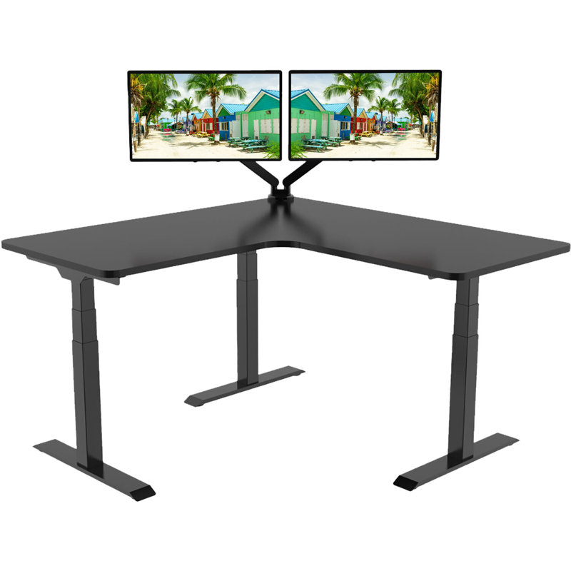 Adjustable L-Shaped Metal Base Writing Desk, Black/Black