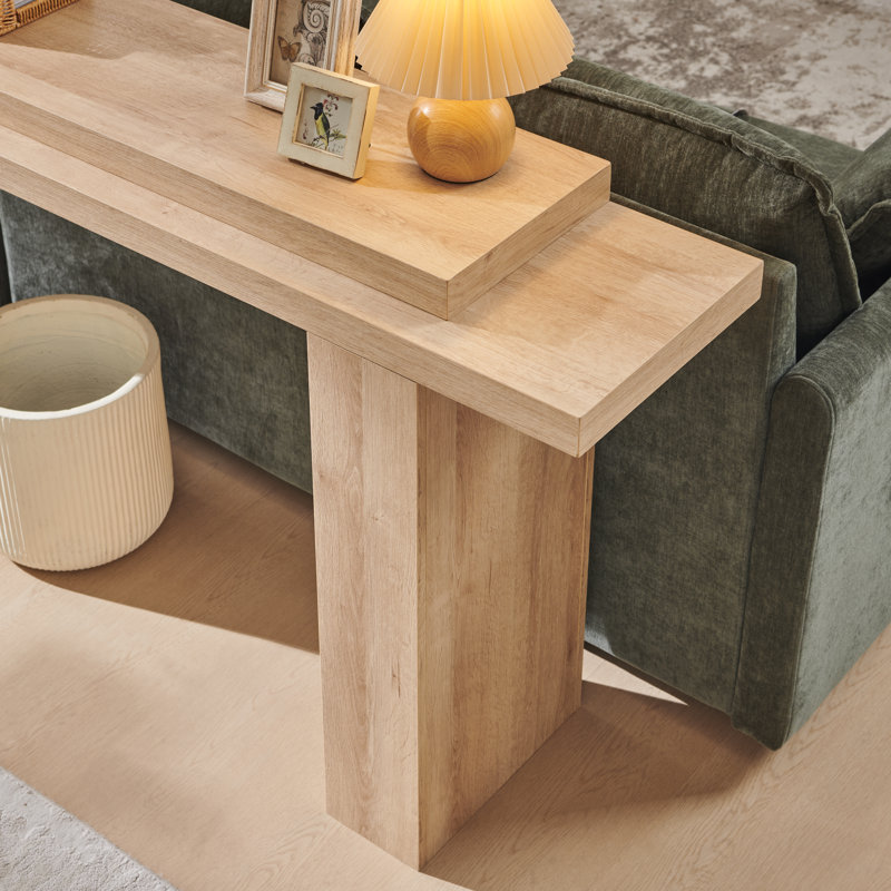 Table d'entrée de 63 pouces de long, console en bois, canapé moderne derrière le canapé pour le salon, Natural Oak