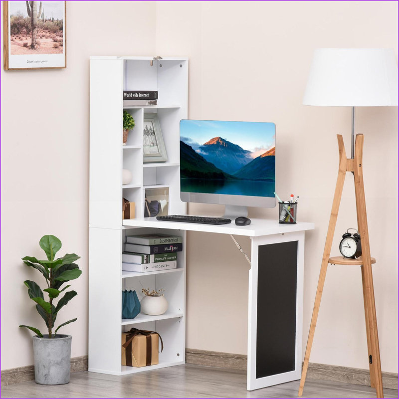 Bureaux | Bureau convertible à fixation murale de 38,5 po avec tableau noir et amp; Tablette, poste de travail multifonctionnel | Blanc | Panneau de particules