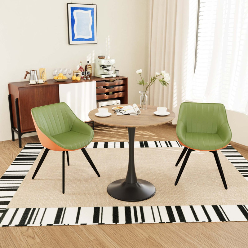 31.5 " Walnut Colour MDF Round Dining Table, Green, Walnut