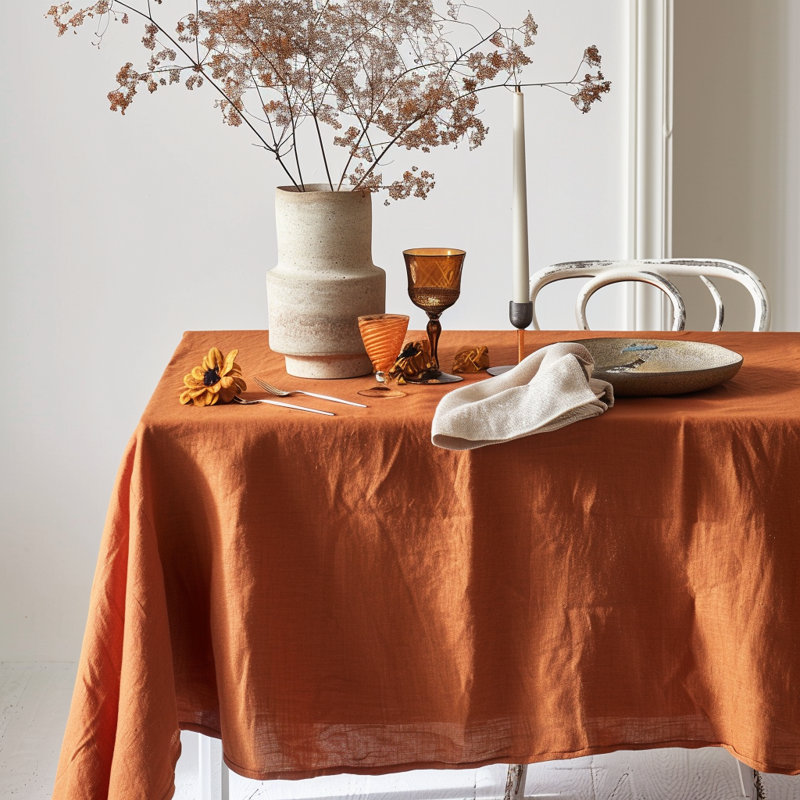 Chemin de table 100% lin français - Orange cendré, 16 po x 108 po, fabriqué à la main au Canada, 108 po x 16 po