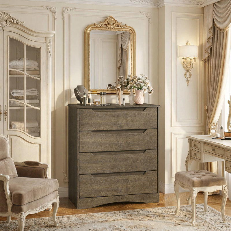 Commode Michiaki 28,1 po L à 4 tiroirs, Marron foncé