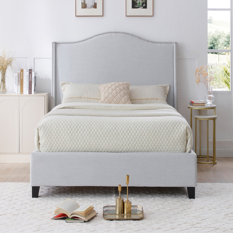 Hampton  Wingback Bed, Linen, Light Blue, Twin