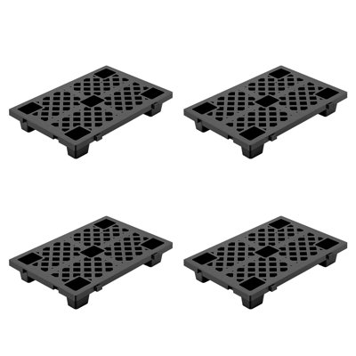 Heavy Duty Lightweight Nestable Plastic Pallets – Interlinked Design, Breathable Grid, Waterproof & Dampure-Proof, Ideal for Warehouse, Garage, Basement Storage, 23.6" x 15.7" x 3.9", 4 Pack, Black (4-Piece Black Set)