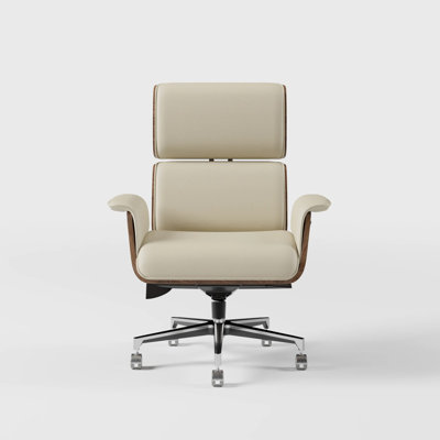 Modern Off White Home Office Chair Upholstered Swivel Task Office Chair High Back