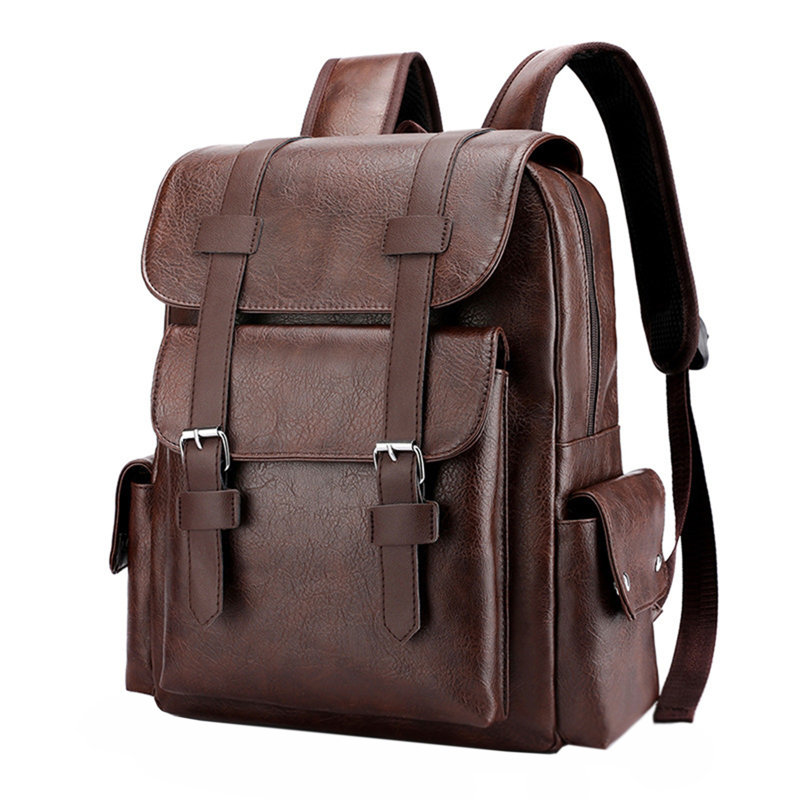 Leather Laptop Backpack For Men, Work Business Travel Office Backpack College Bookbag, Casual Computer Backpack Fits Notebook 15.6 Inch